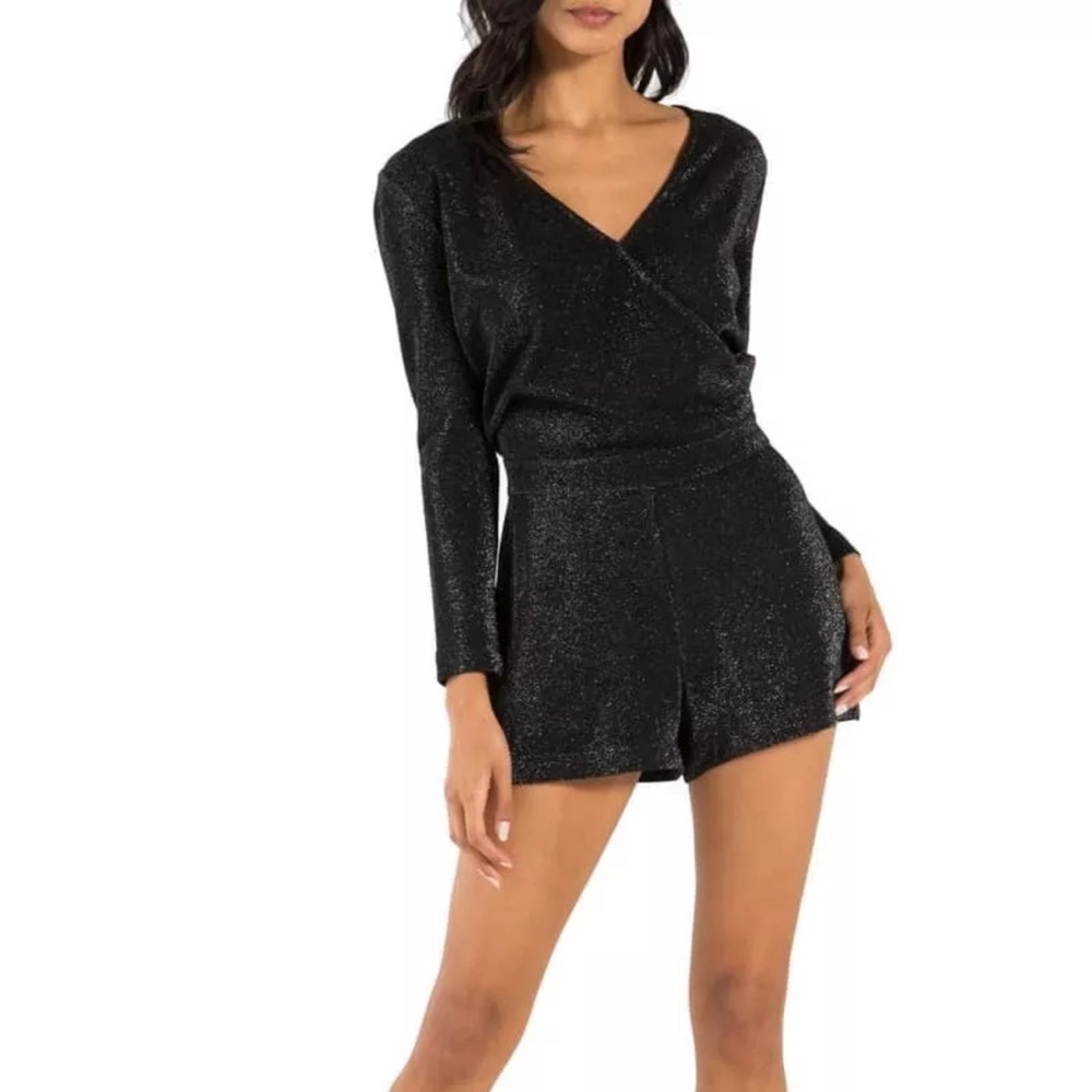 n:Philanthropy Fire Metallic Romper Black Shimmer Size Extra Small V-Neck